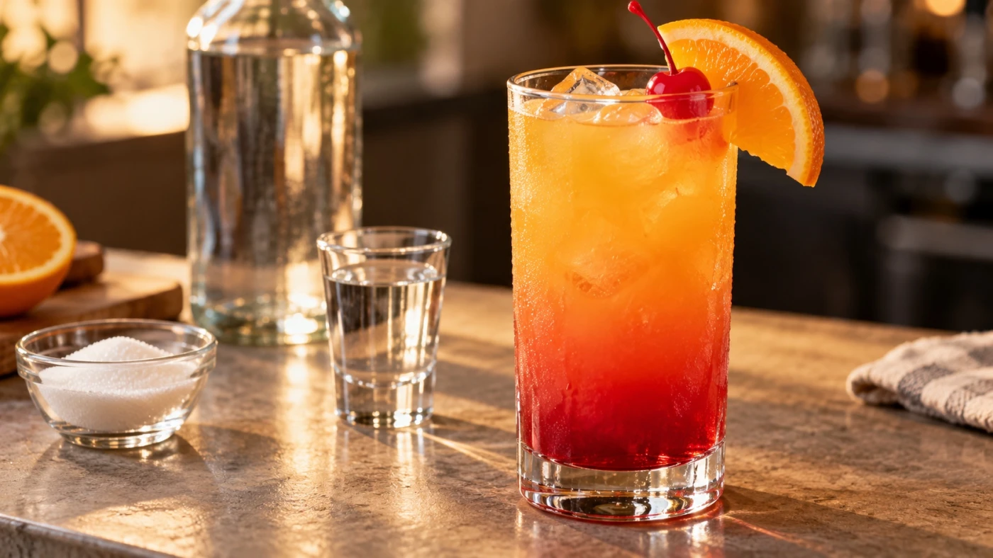 Vodka Sunrise cocktail served in a highball