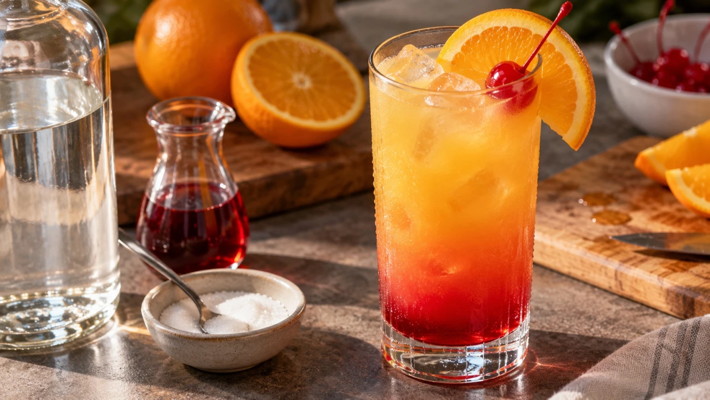 Vodka Sunrise cocktail served in a highball