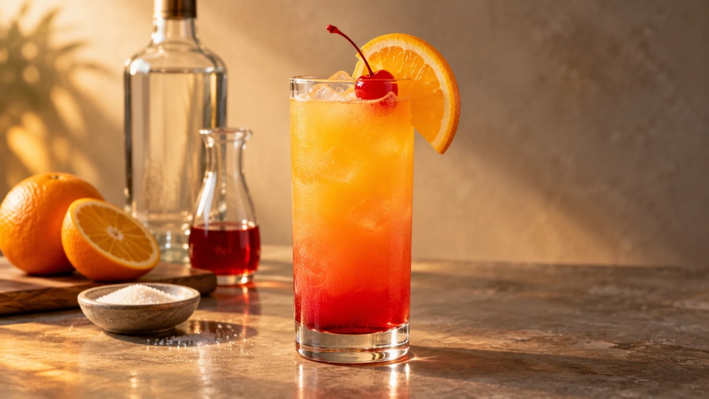 Vodka Sunrise cocktail served in a highball
