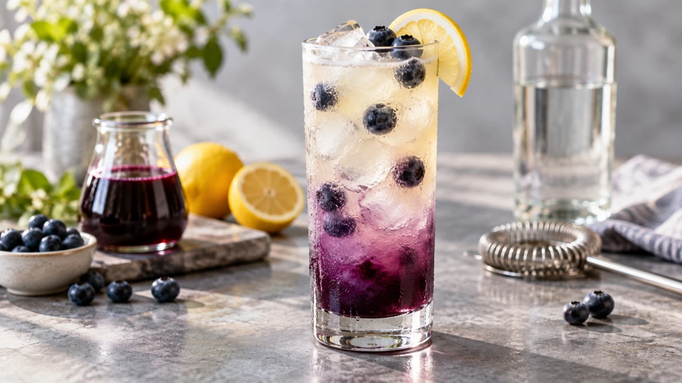 Blueberry Lemonade Vodka cocktail served in a cocktail glass