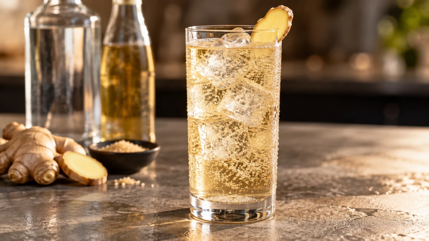 Vodka And Ginger Ale cocktail served in a highball