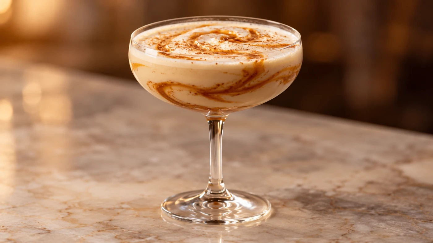 Sorry Not Sorry Cinnabon Vodka cocktail served in a coupe