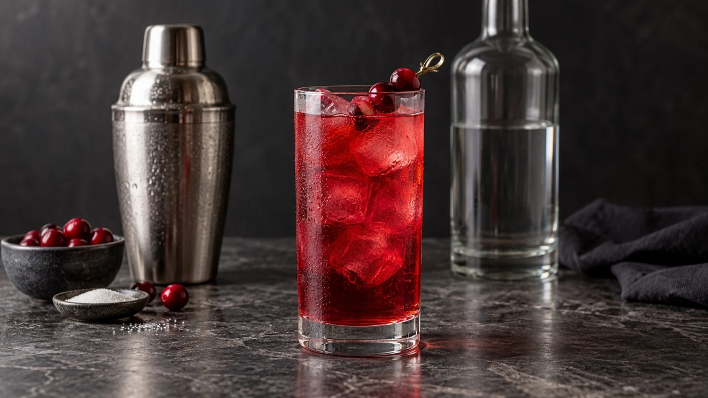 Shaker Vodka Cranberry cocktail served in a highball