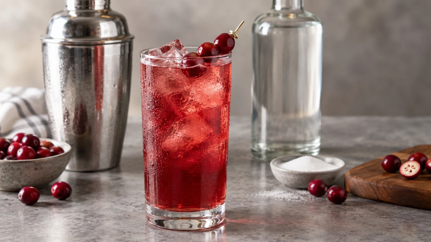 Shaker Vodka Cranberry cocktail served in a highball