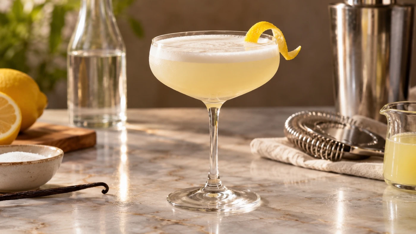 Vanilla Vodka Sour cocktail served in a coupe