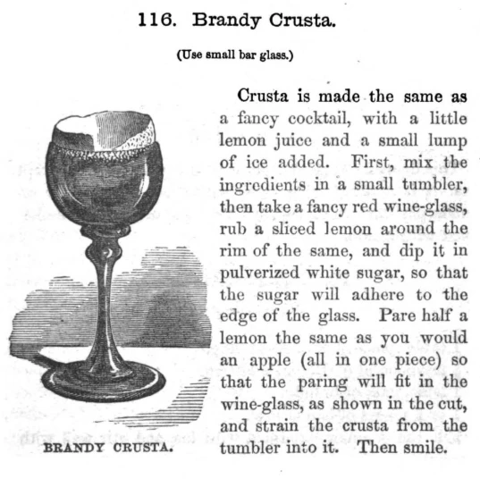 Brandy Crusta: Thomas 1862 no. 116 Brandy crusta recipe.jpg