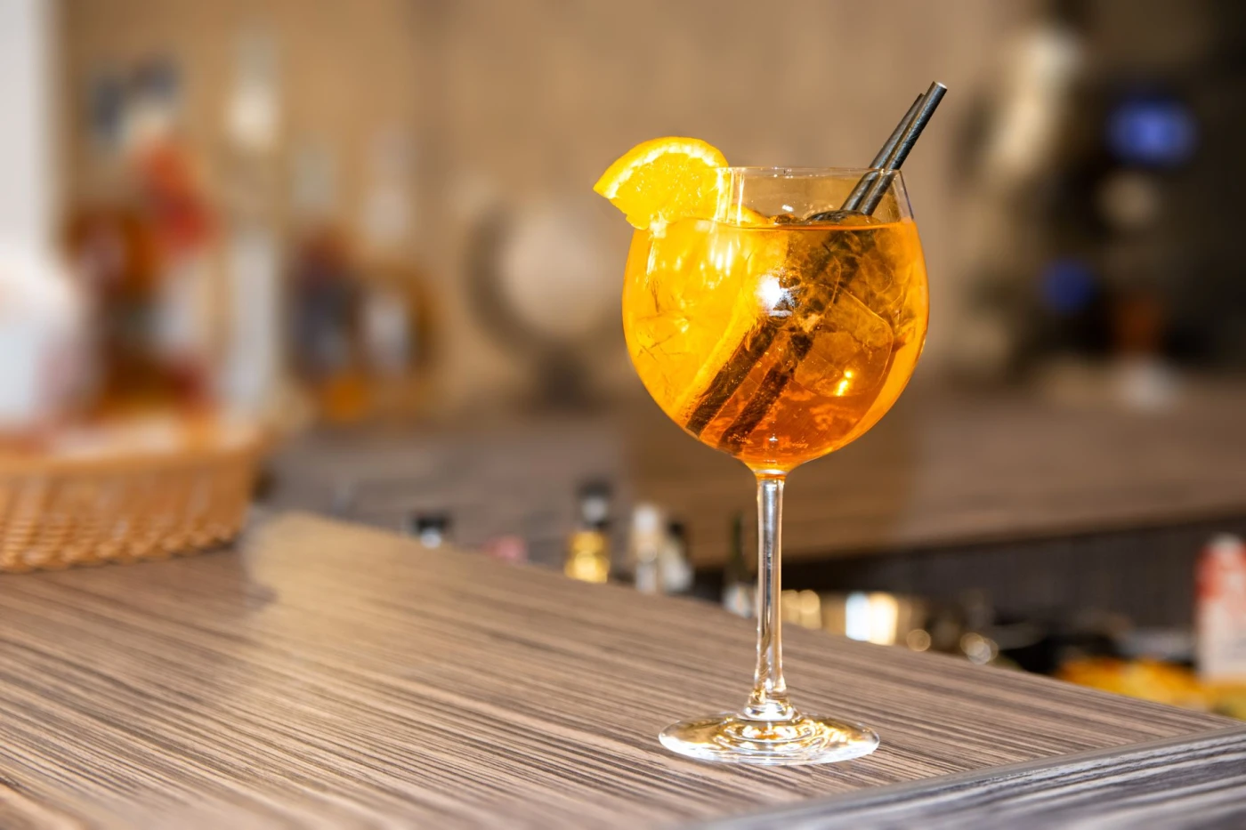 Campari Spritz cocktail garnish detail close-up